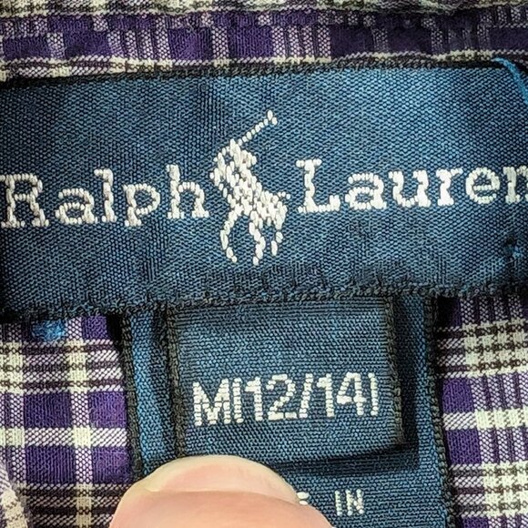 RALPH LAUREN BUTTON UP FRONT KID'S SZ MEDIUM 12/14 PURPLE LONG SLEEVE SHIRT BOYS - Picture 7 of 16